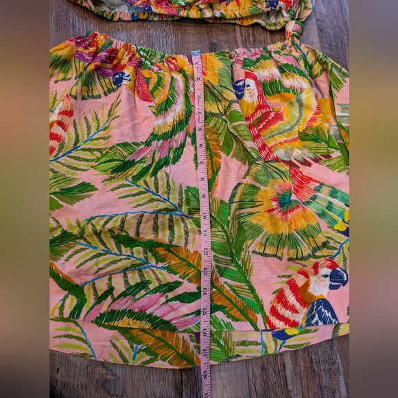 Farm Rio Macaw Leaves Cutout Waist Linen Blend Mini Dress Size M - Picture 12 of 14